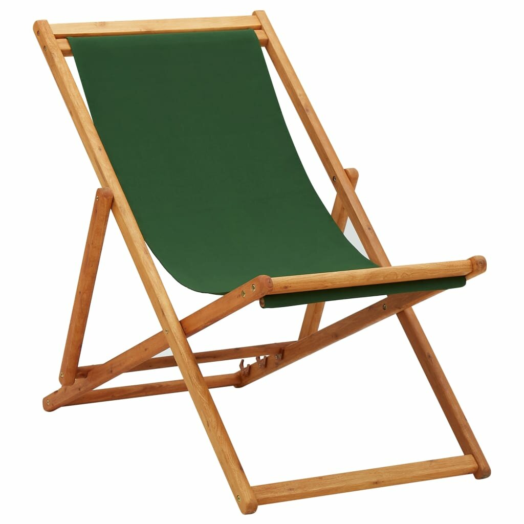 Image of Folding Beach Chair Eucalyptus Wood and Fabric Green