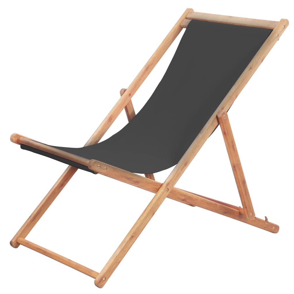 Image of Folding Beach Chair Fabric and Wooden Frame Gray