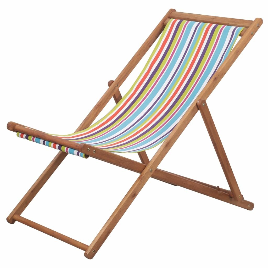 Image of Folding Beach Chair Fabric and Wooden Frame Multicolor