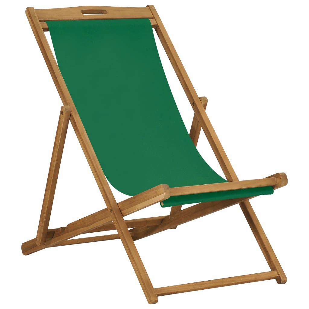 Image of Folding Beach Chair Solid Teak Wood Green