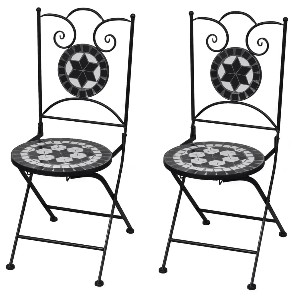 Image of Folding Bistro Chairs 2 pcs Ceramic Black and White