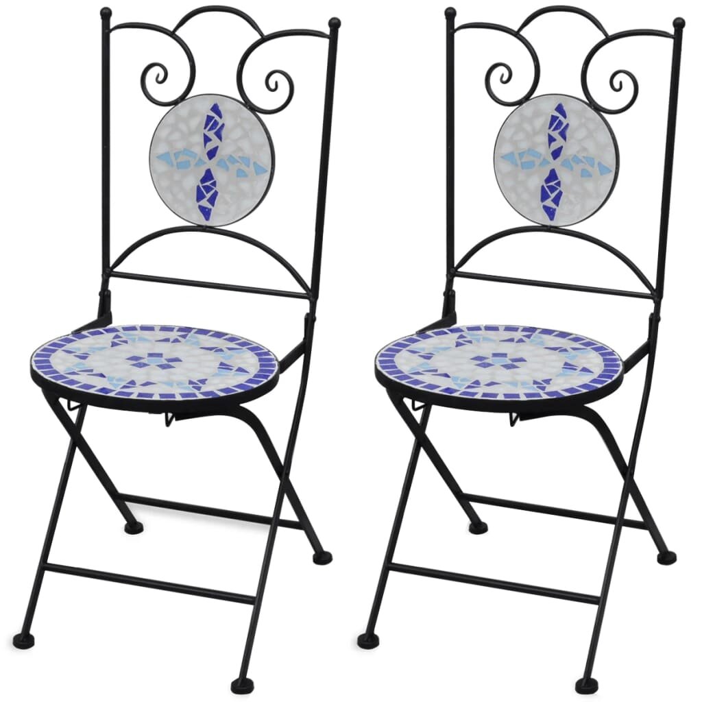 Image of Folding Bistro Chairs 2 pcs Ceramic Blue and White