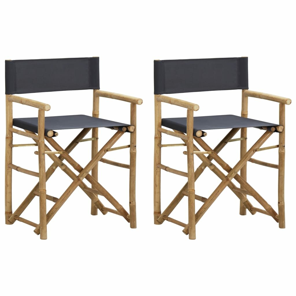 Image of Folding Director's Chairs 2 pcs Dark Gray Bamboo and Fabric
