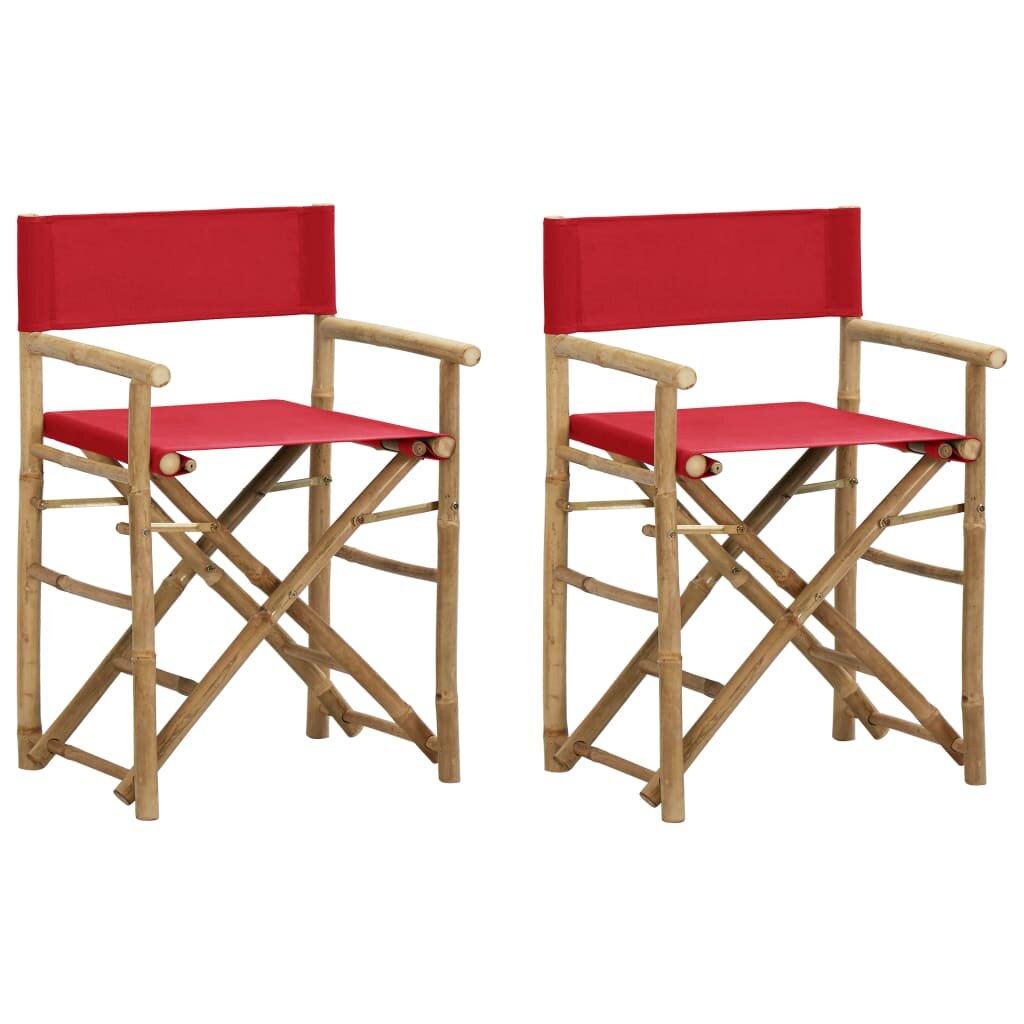 Image of Folding Director's Chairs 2 pcs Red Bamboo and Fabric