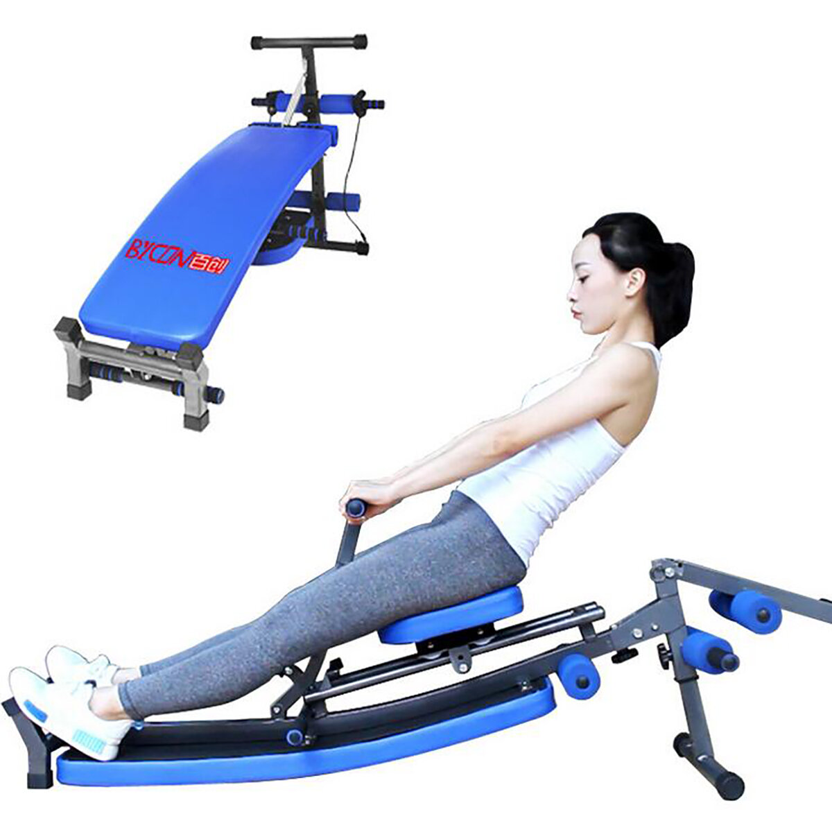 Image of Folding Sit Up Benches Rowing Machine Adjustable Crunch Decline Home Gym Fitness Sport Max Load 250kg