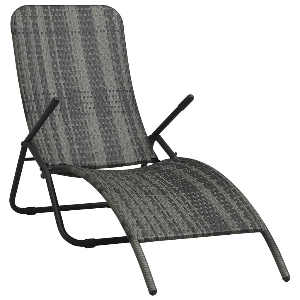 Image of Folding Sun Lounger Poly Rattan Gray