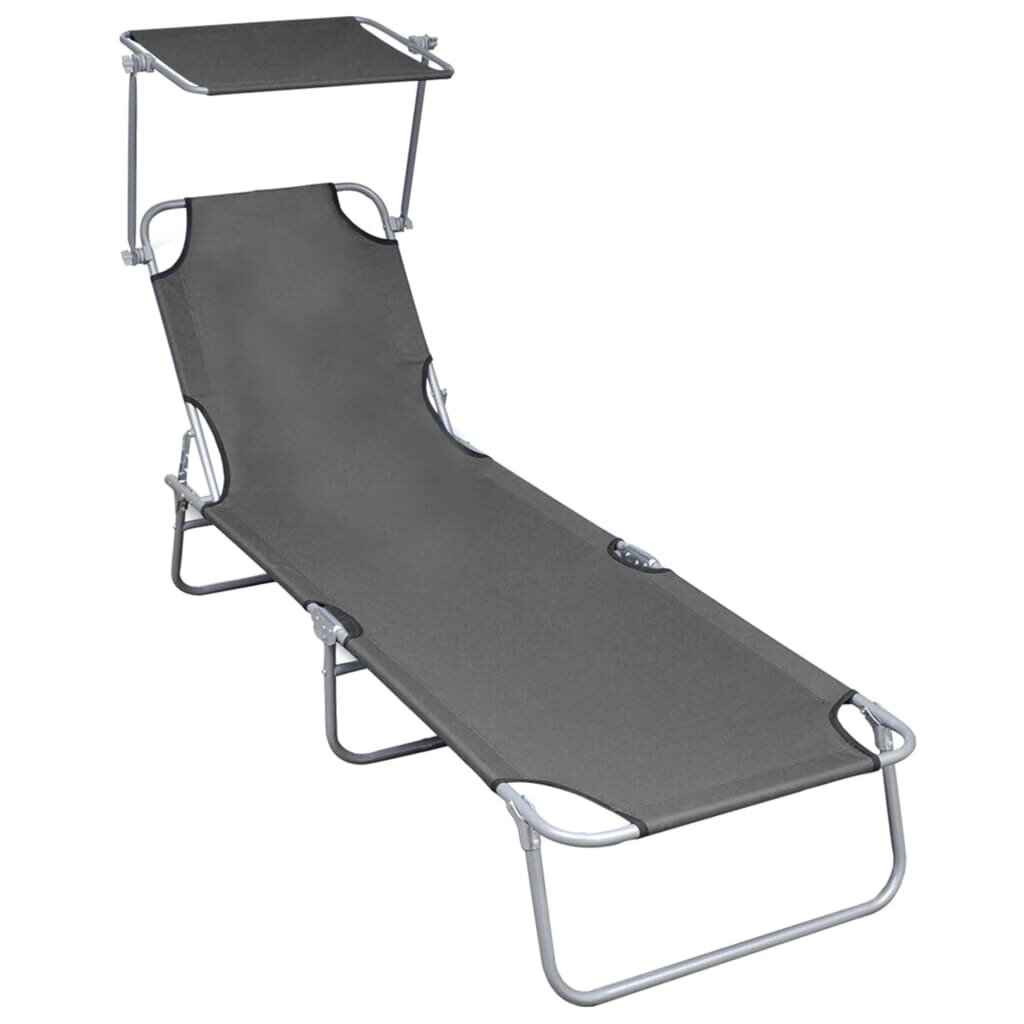 Image of Folding Sun Lounger with Canopy Grey Aluminium