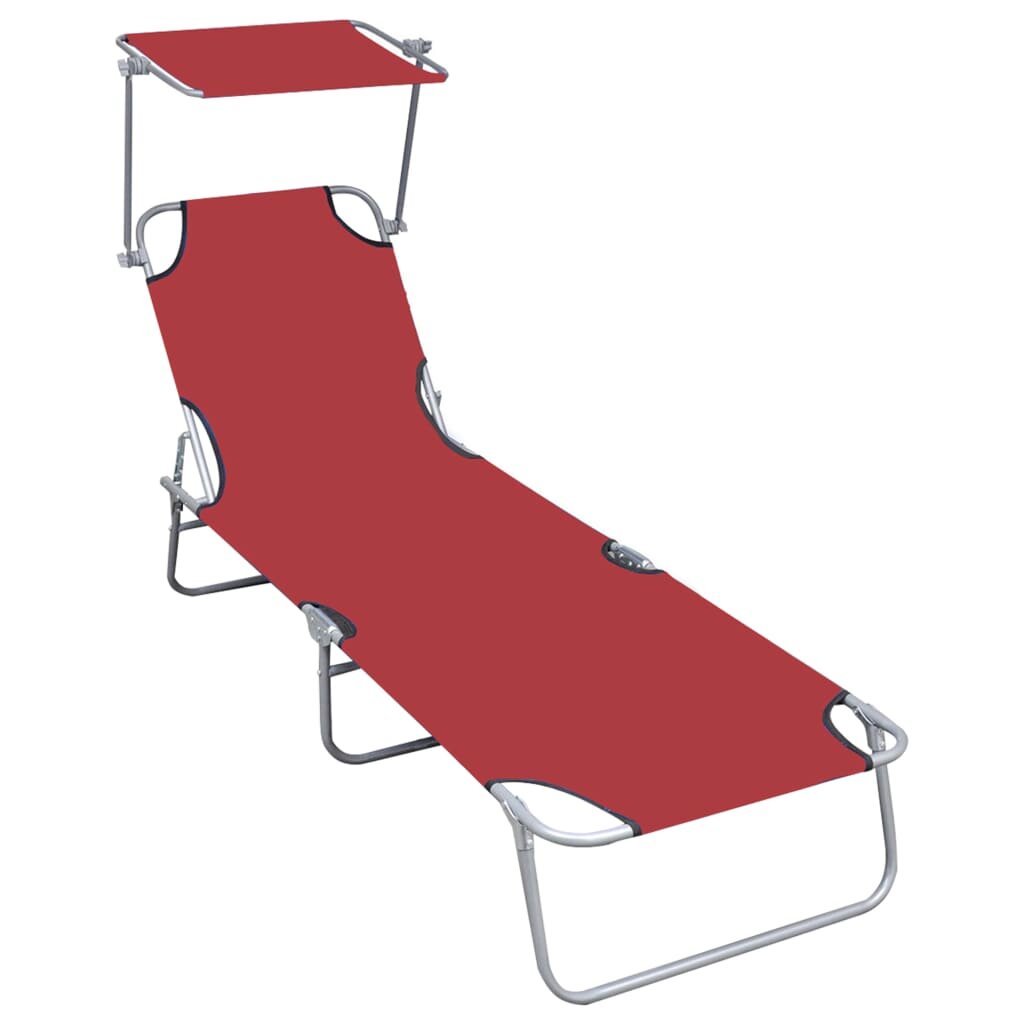 Image of Folding Sun Lounger with Canopy Red Aluminium