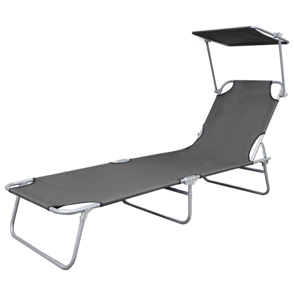 Image of Folding Sun Lounger with Canopy Steel Gray