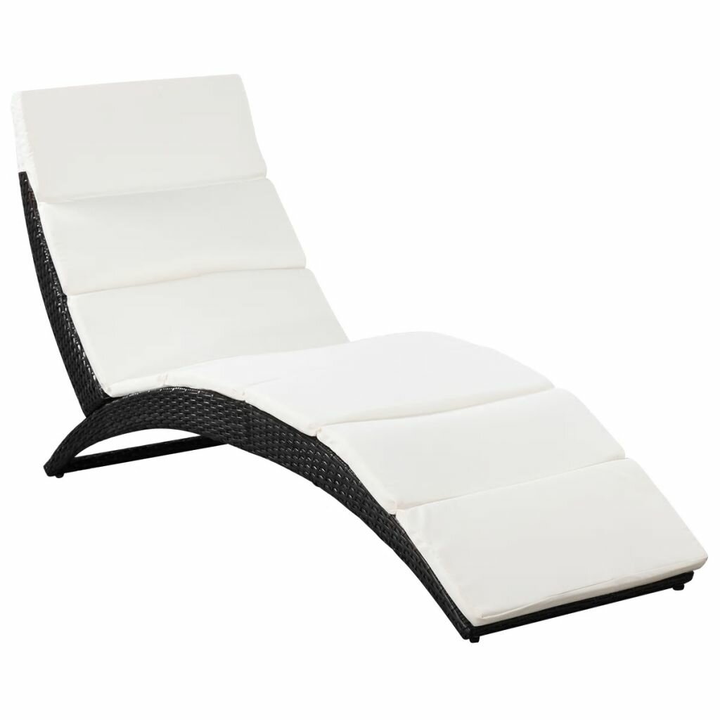 Image of Folding Sun Lounger with Cushion Poly Rattan Black