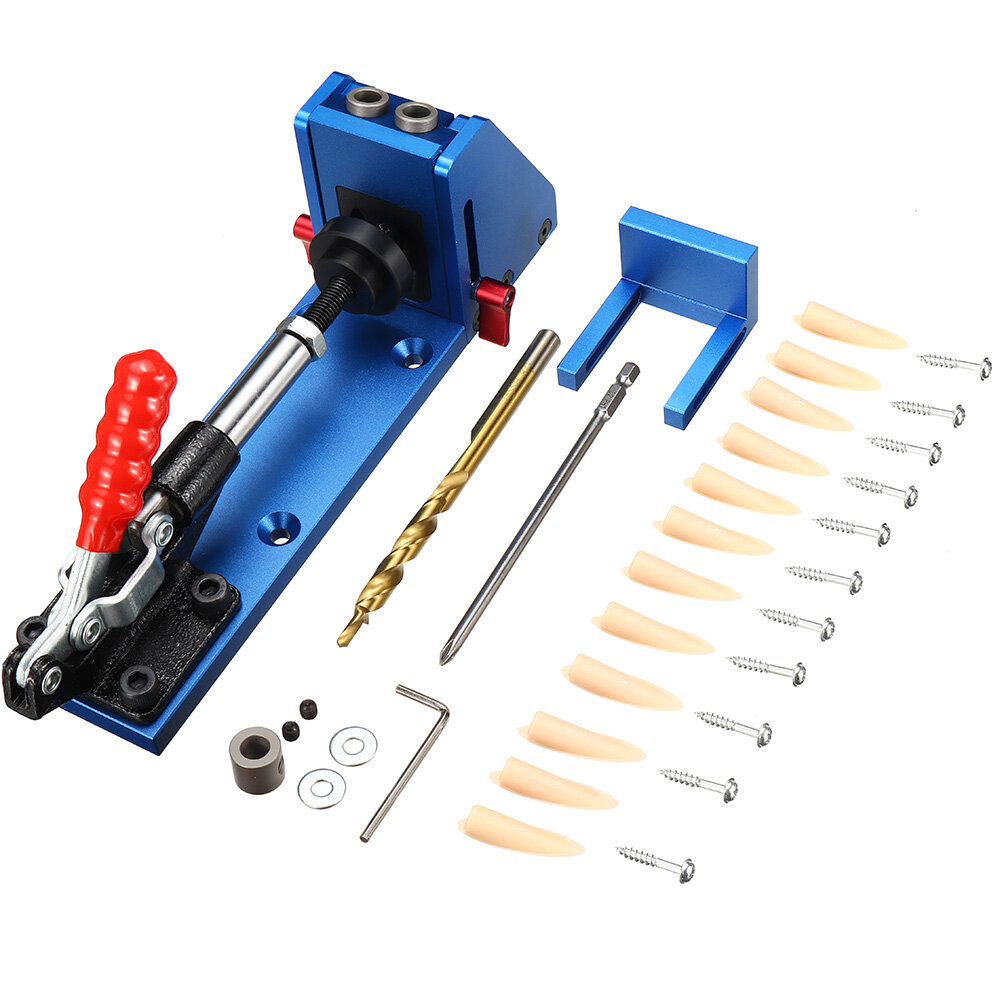 Image of Fonson Upgrade XK-2 Pocket Hole Jig Wood Toggle Clamps with Drilling Bit Hole Puncher Locator Working Carpenter Kit