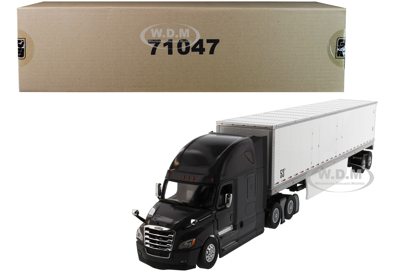Image of Freightliner New Cascadia Sleeper Cab Black with 53 Dry Van Trailer White "Transport Series" 1/50 Diecast Model by Diecast Masters