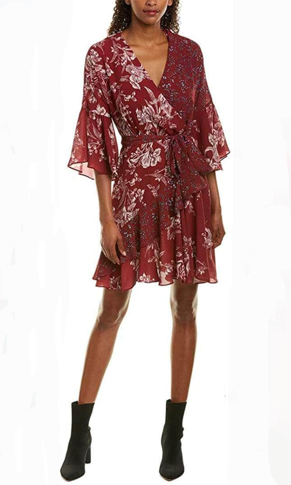 Image of French Connection 71KBI - Floral Print Bell Sleeve Short Dress