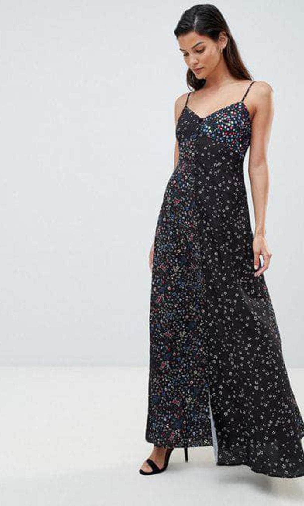 Image of French Connection 71KBP - Dual Floral Fabric Sleeveless Maxi Dress