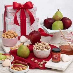 Image of Fresh Fruit and Nuts Love Tower