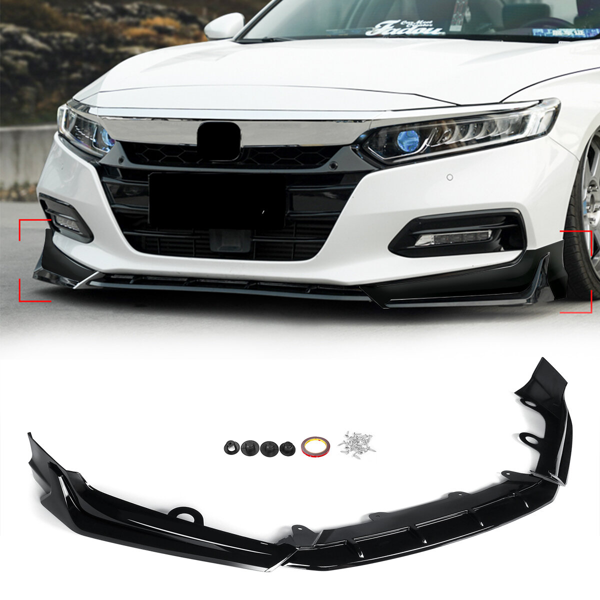 Image of Front Bumper Lip Splitter Kit Car Spoiler Gloss Black For Honda Accord 18-2020 ACR