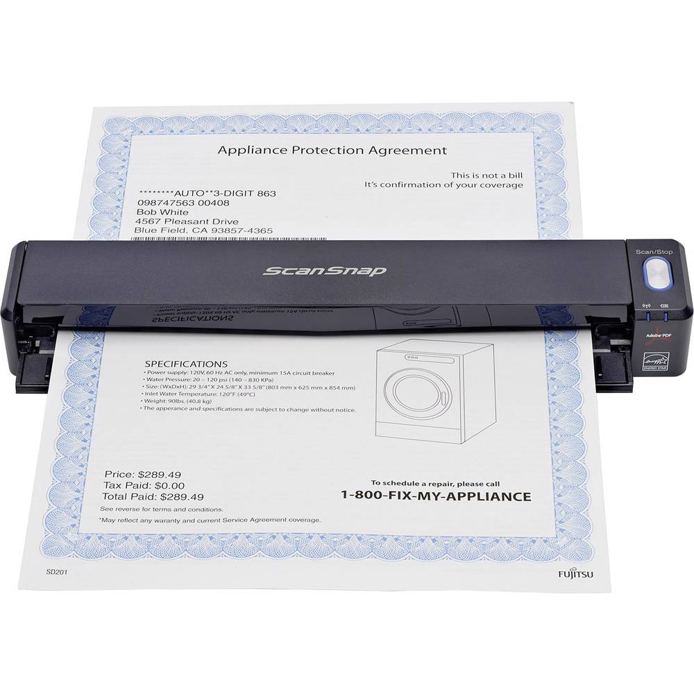 Image of Fujitsu ScanSnap iX100 Portable document scanner A4 600 x 600 dpi 10 pages/min USB Wi-Fi 80211 b/g/n