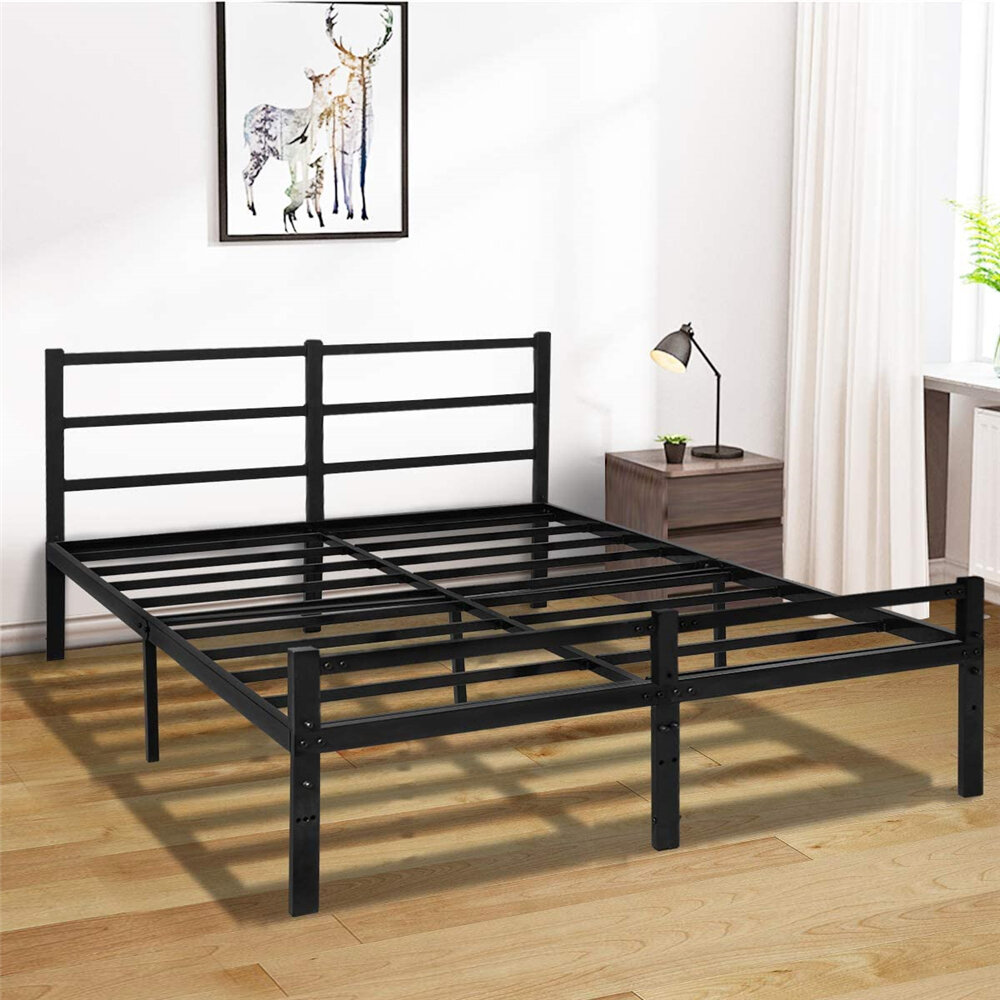 Image of Full Bed Frame with Headboard 14 Inch Platform Bed Frame No Box Spring Needed Metal Full Size Bed Frame with Storage