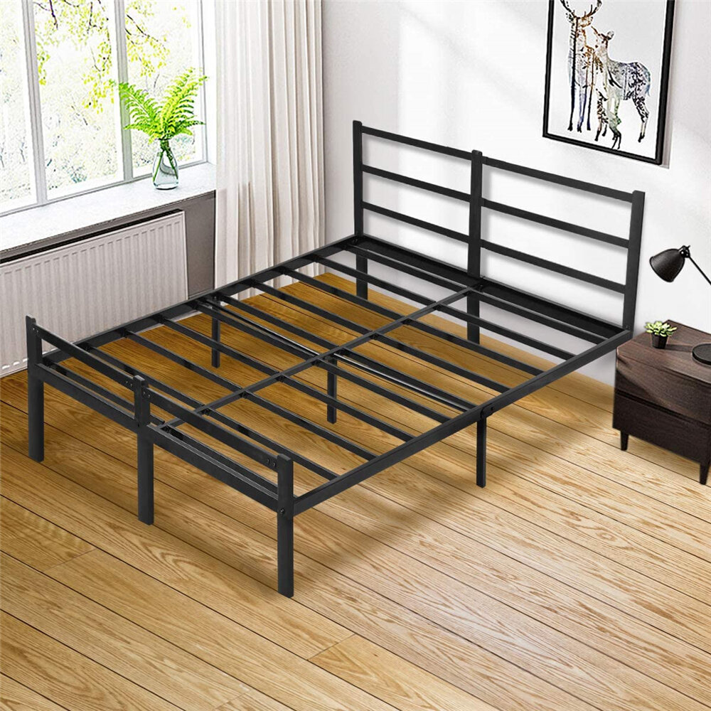 Image of Full Bed Frames with HeadboardBlack 14 Inch Metal Platform Bed Frame with Storage Heavy Duty Steel Slat and Anti-Slip