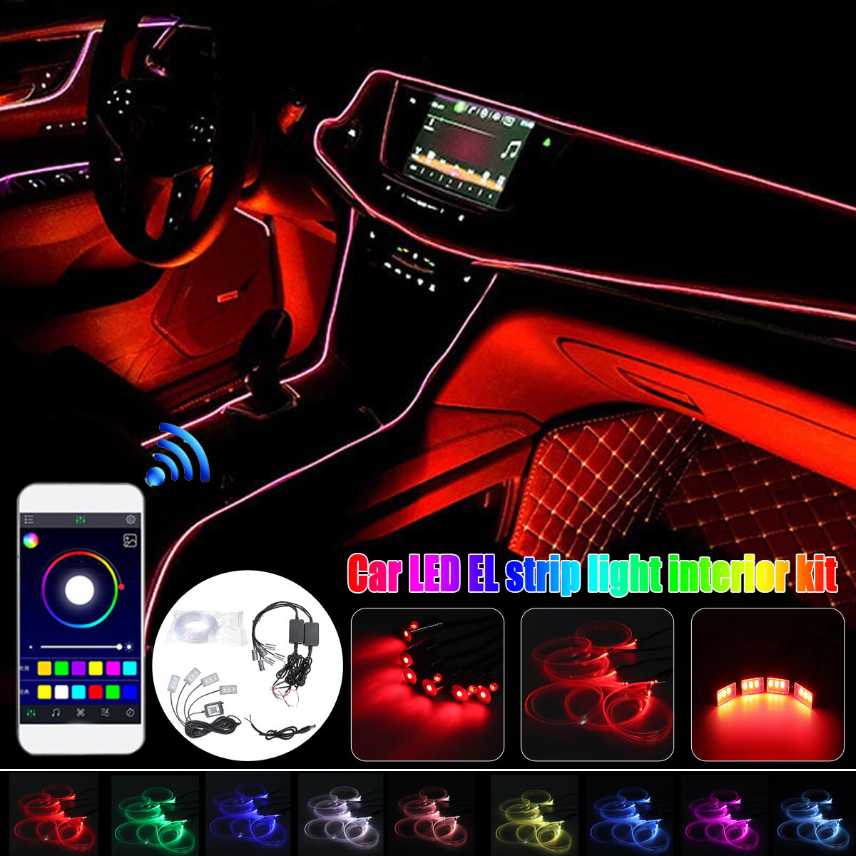 Image of Full Car 8M RGB Ambient Fiber Optic Atmosphere Light Interior Light Wireless