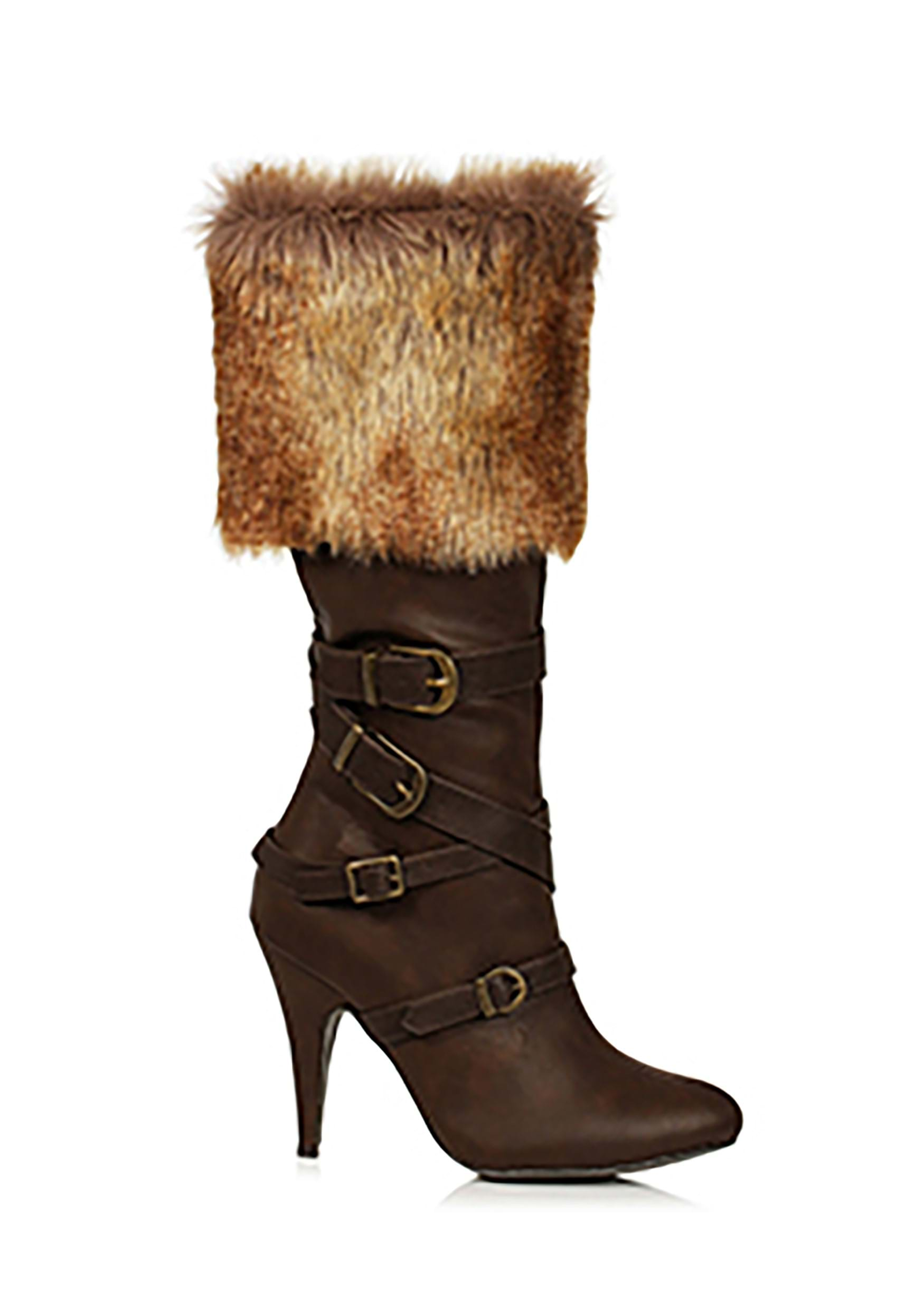 Image of Fur Trimmed Women's Viking Boots | Adult Costume Shoes ID EE417GRETABR-10