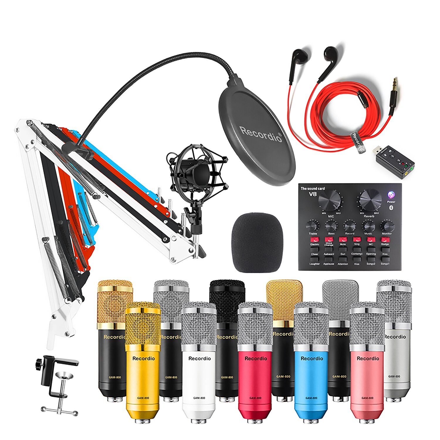 Image of GAM-800W Microphone Condenser Sound Recording Microphone Kit With V8 Sound Card For Radio Braodcasting Singing Recording
