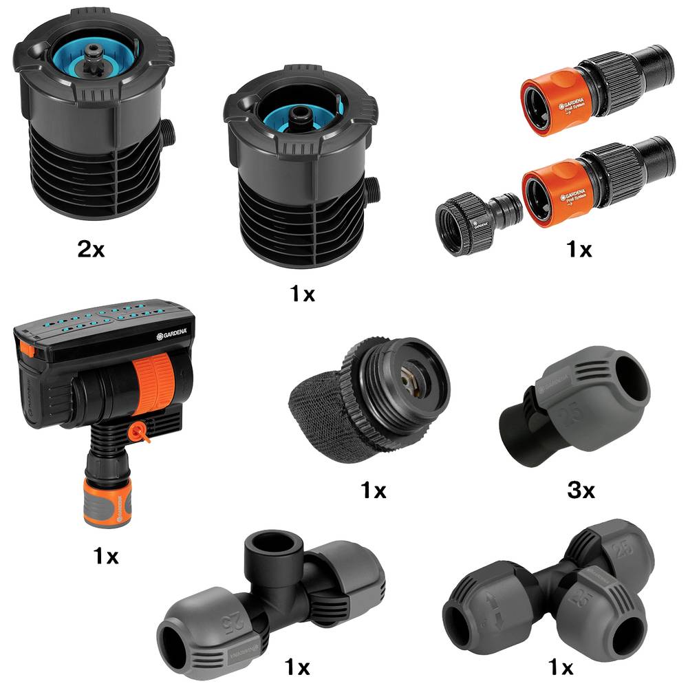 Image of GARDENA Sprinkler system Pipleine square pattern sprinkler starter set Hose connector 08272-20