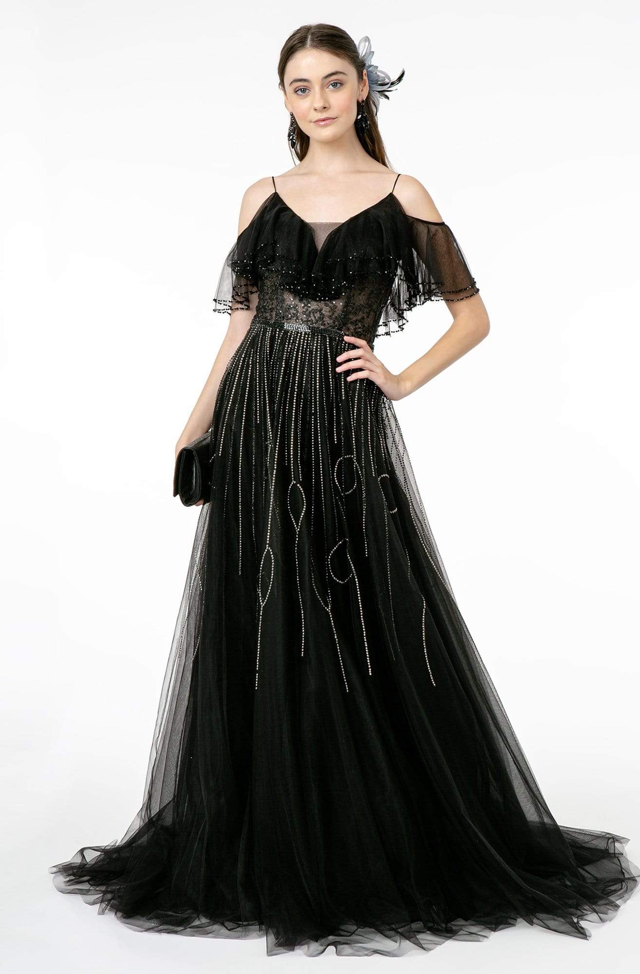 Image of GLS by Gloria - GL1809 Mesh-Layered Top A-Line Evening Dress