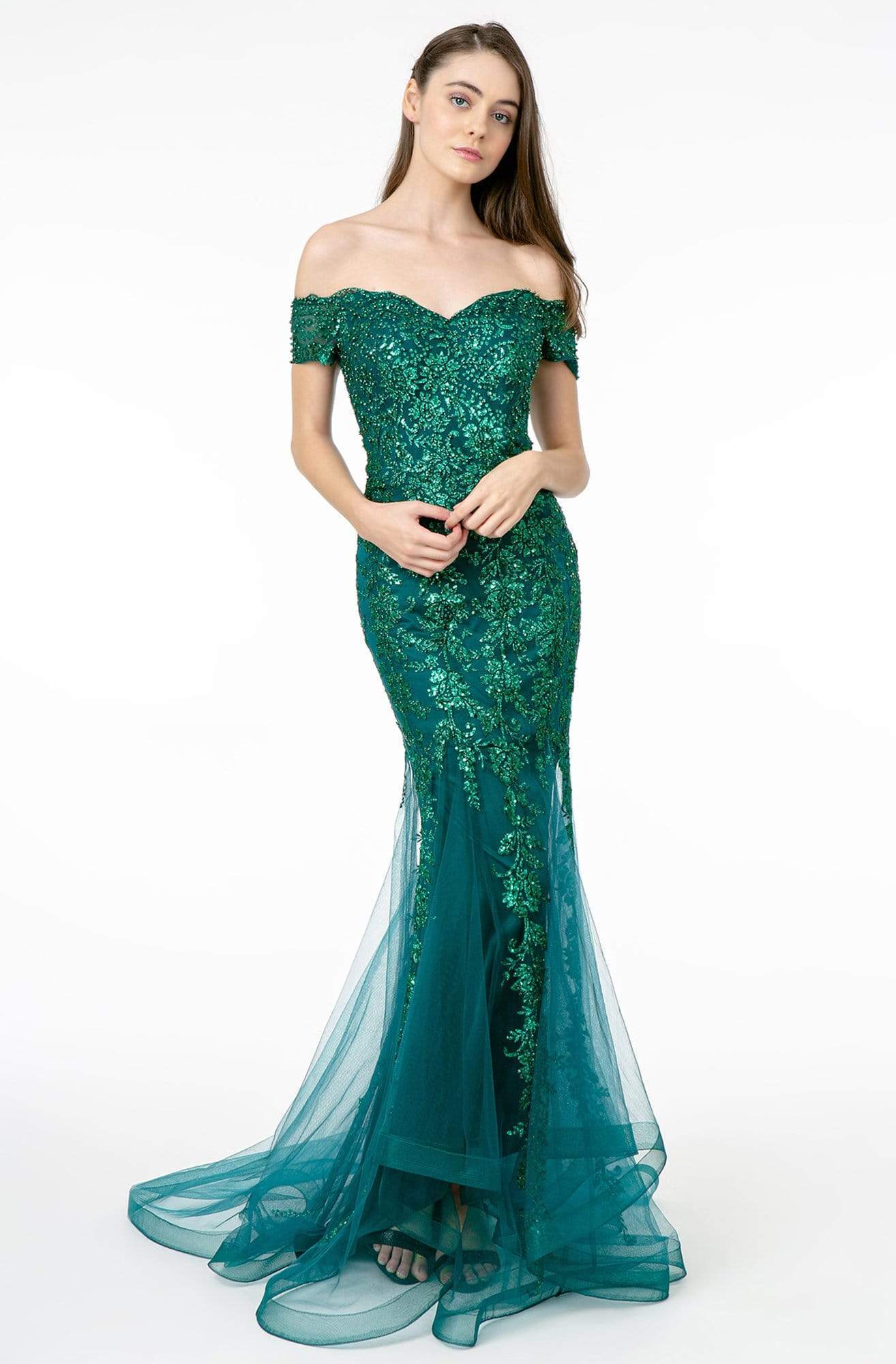 Image of GLS by Gloria - GL1823 Glitter Mesh Cutout Back Mermaid Gown