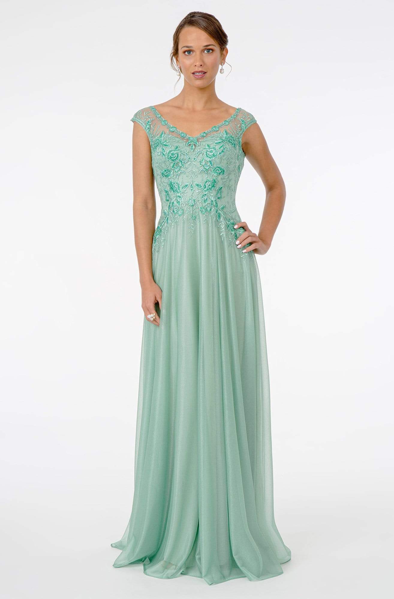 Image of GLS by Gloria - GL1826 Beaded Lace Embroidered Bodice A-Line Gown