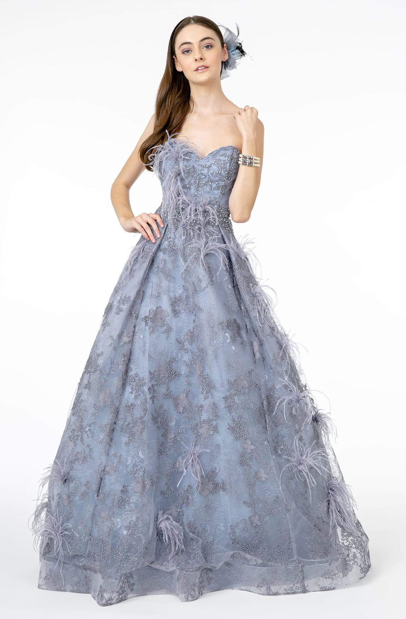 Image of GLS by Gloria - GL1834 Feather Embellished Strapless Ballgown