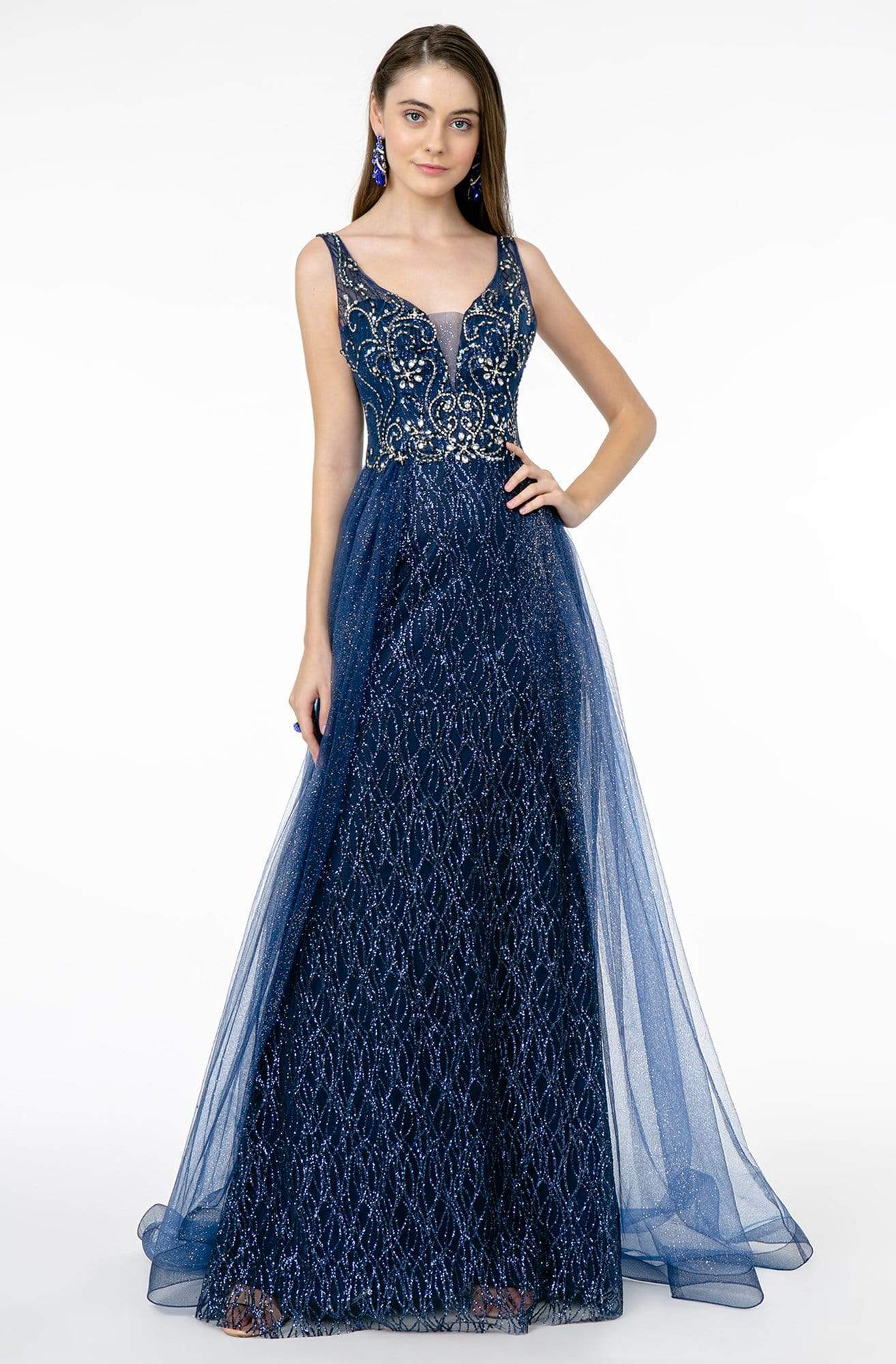 Image of GLS by Gloria - GL1840 Jeweled Bodice Glitter Overskirt Gown