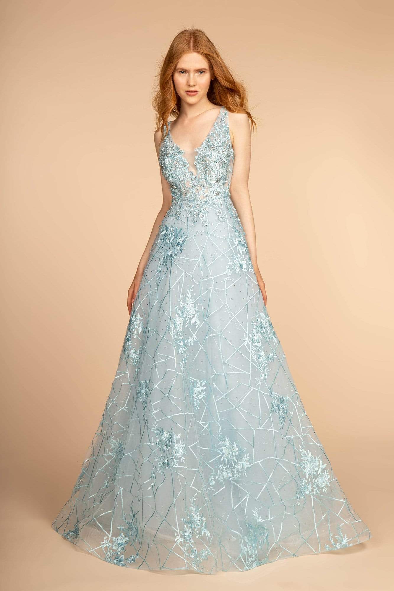Image of GLS by Gloria - GL2564 Floral Embroidered Illusion A-Line Gown