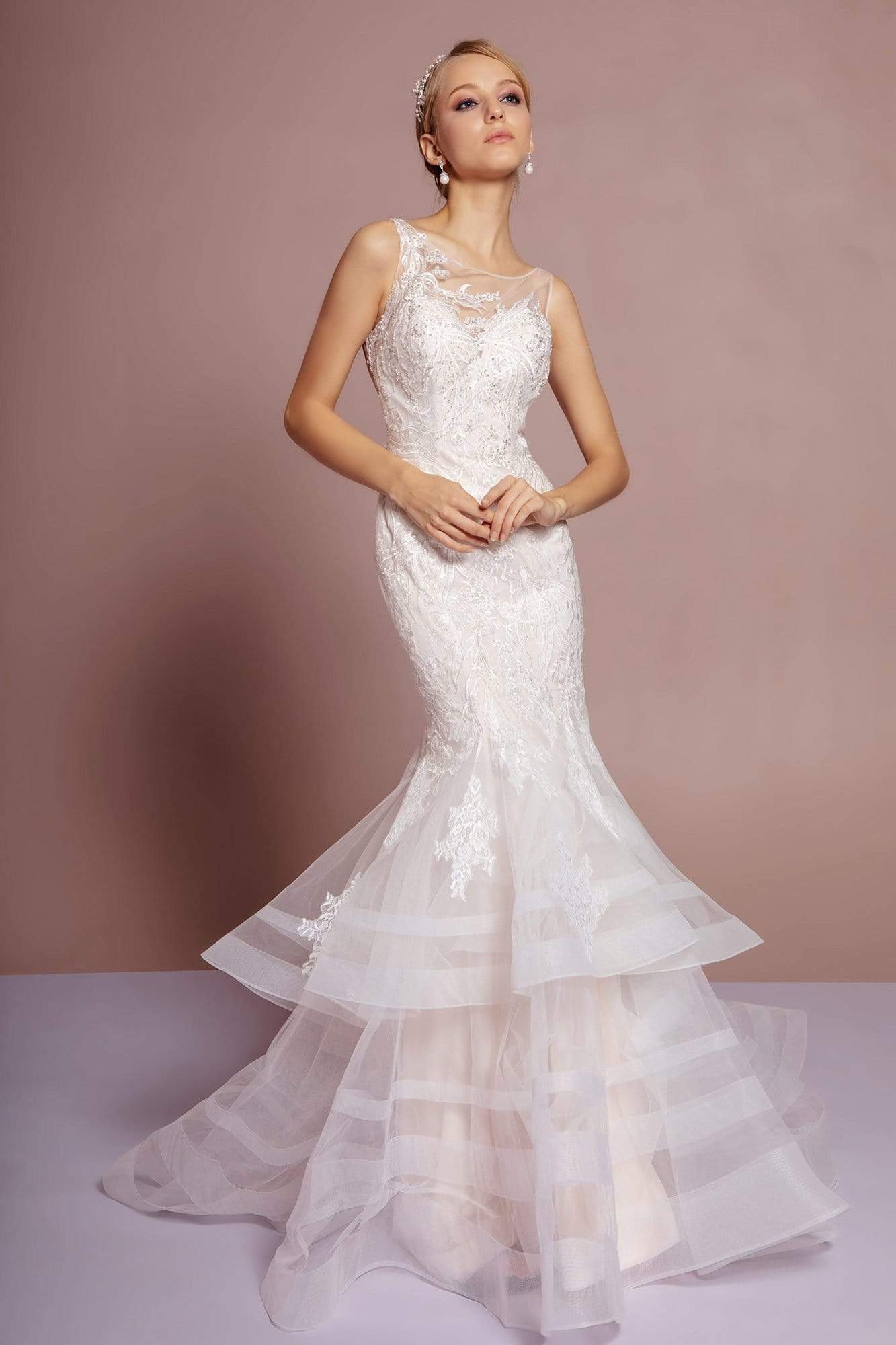 Image of GLS by Gloria - GL2689 Embellished Bateau Layered Mermaid Dress