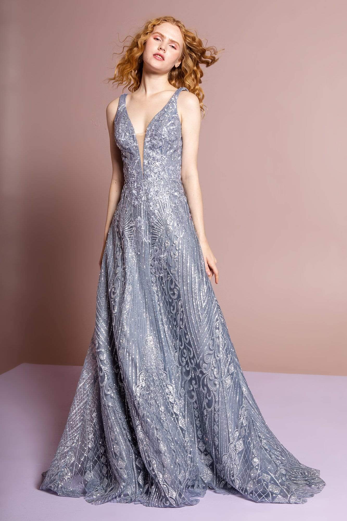 Image of GLS by Gloria - GL2698 Embellished Deep V-neck A-line Gown