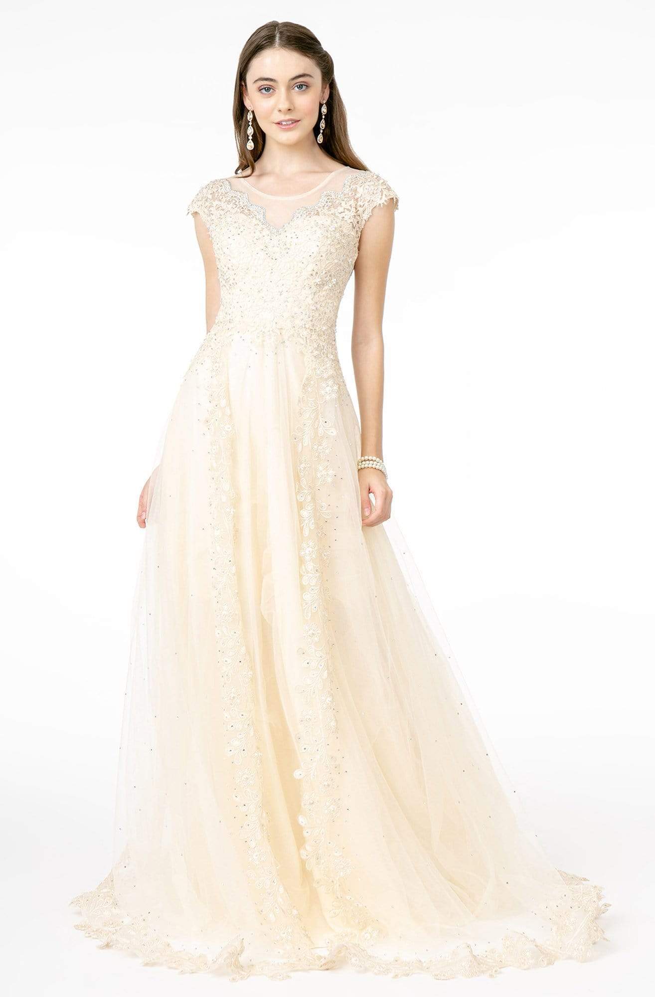 Image of GLS by Gloria - GL2882 Beaded Embroidered Mesh A-Line Long Dress