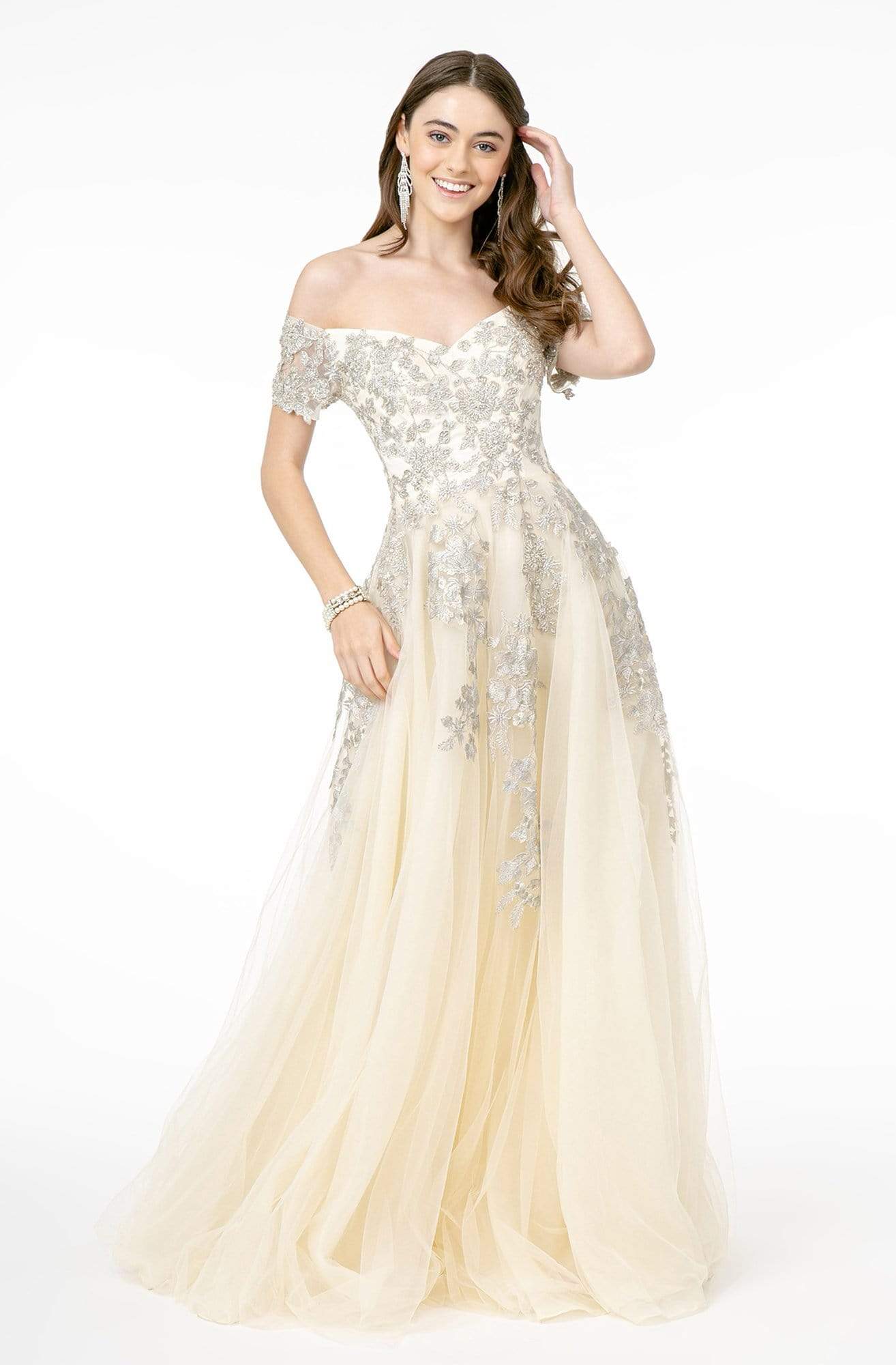 Image of GLS by Gloria - GL2885 Floral Embroidered Mesh Long Gown