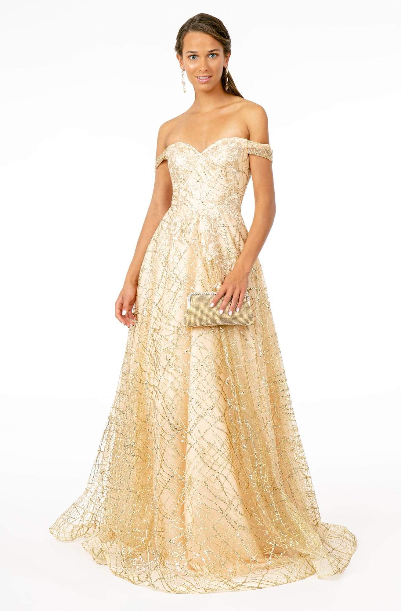 Image of GLS by Gloria - GL2887 Floral Embroidered Glitter Mesh Gown