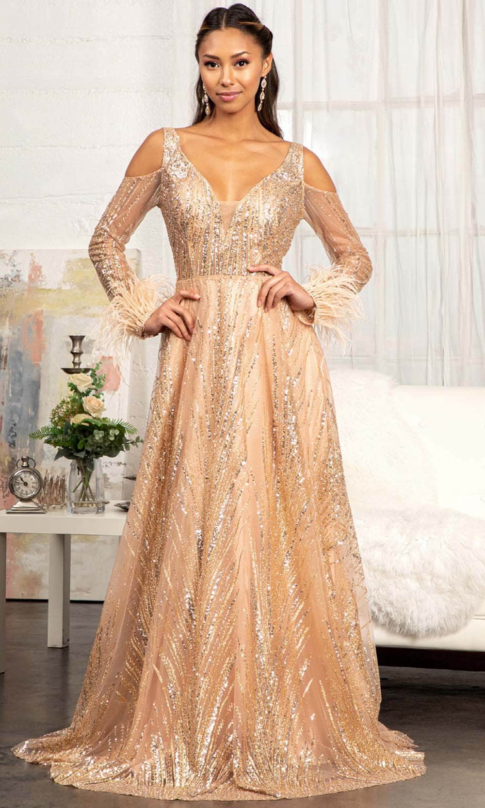 Image of GLS by Gloria GL3041 - Cut Out Long Sleeve Long Dress