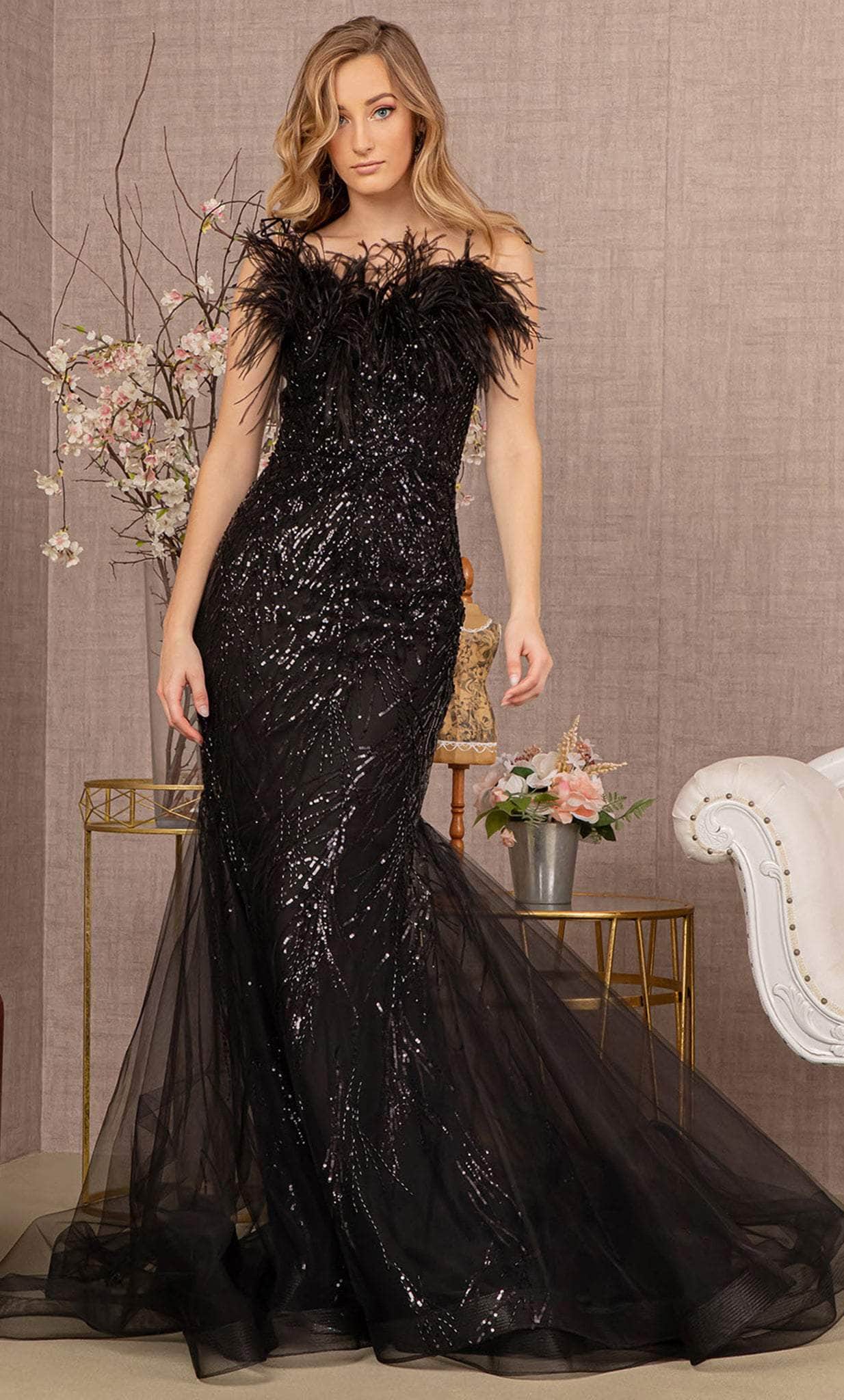 Image of GLS by Gloria GL3117 - Feathered Sweetheart Trumpet Prom Gown