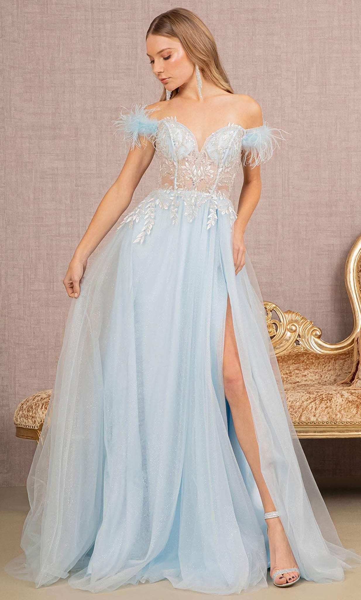 Image of GLS by Gloria GL3135 - Feathered Off-Shoulder Ballgown