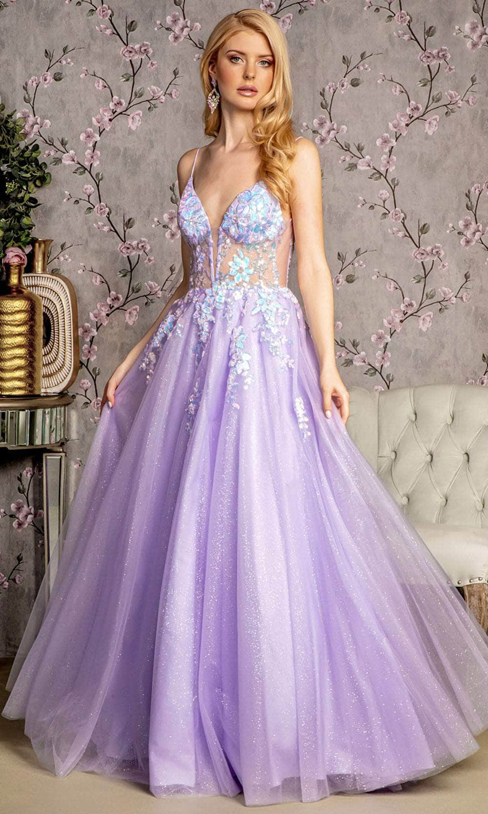 Image of GLS by Gloria GL3226 - Sheer Corset Sequin Embellished Prom Gown
