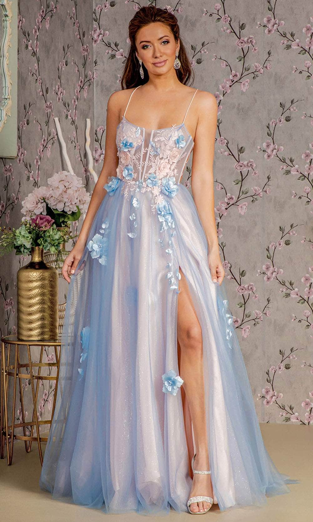 Image of GLS by Gloria GL3250 - Sleeveless 3D Floral A-Line Prom Gown