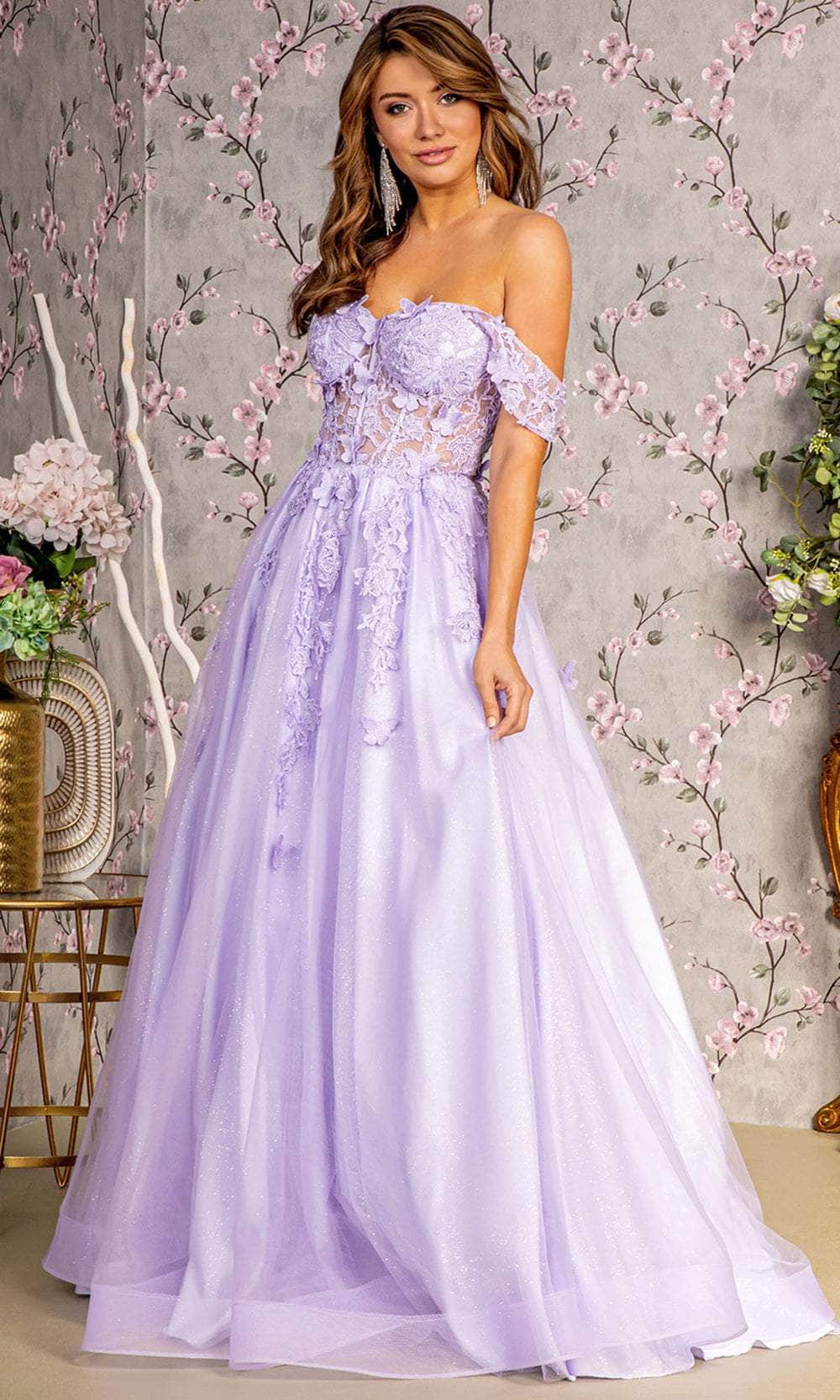 Image of GLS by Gloria GL3296 - Butterfly Off-Shoulder Evening Dress