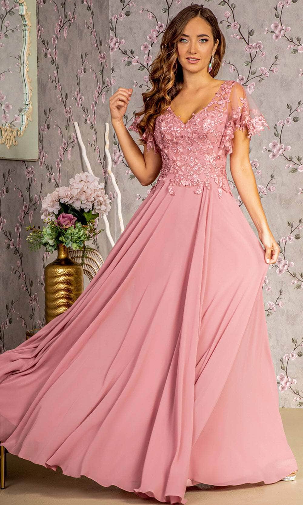 Image of GLS by Gloria GL3352 - V-Neck Floral Formal Dress
