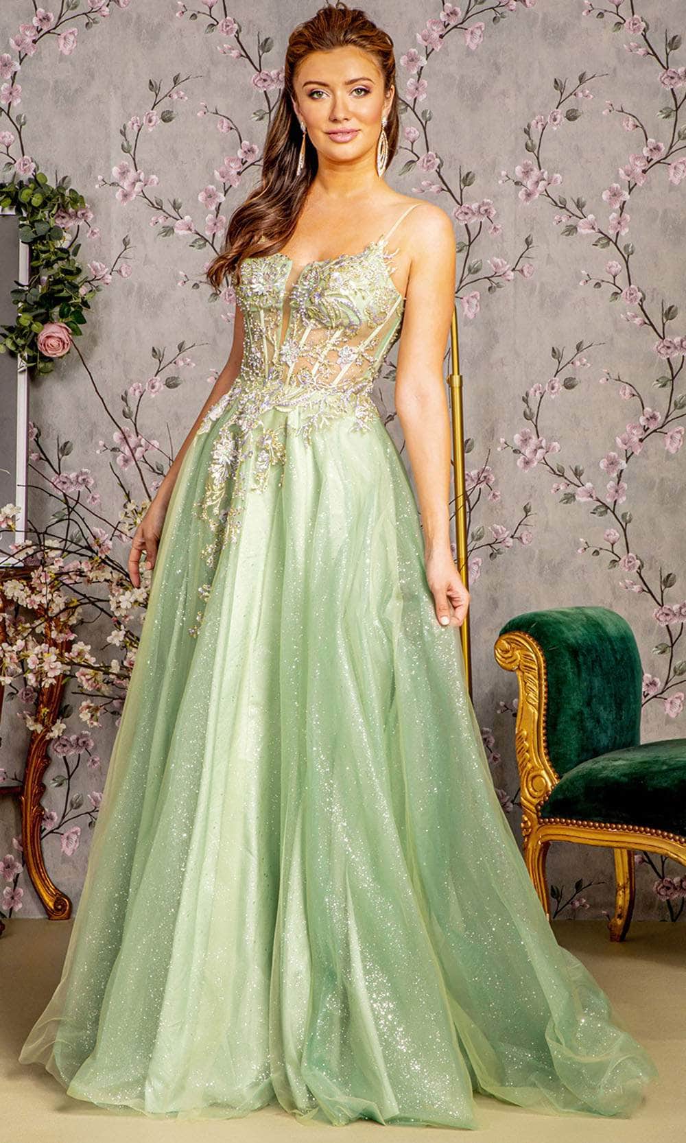 Image of GLS by Gloria GL3377 - Lace Applique Sleeveless Prom Gown