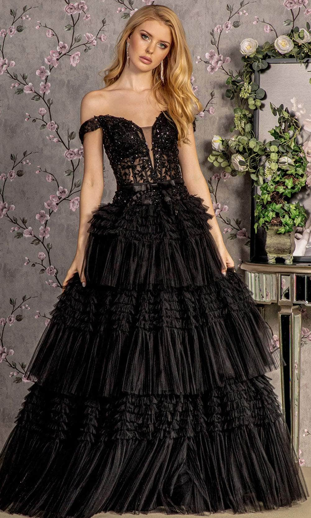 Image of GLS by Gloria GL3391 - Off-Shoulder Tiered Evening Dress