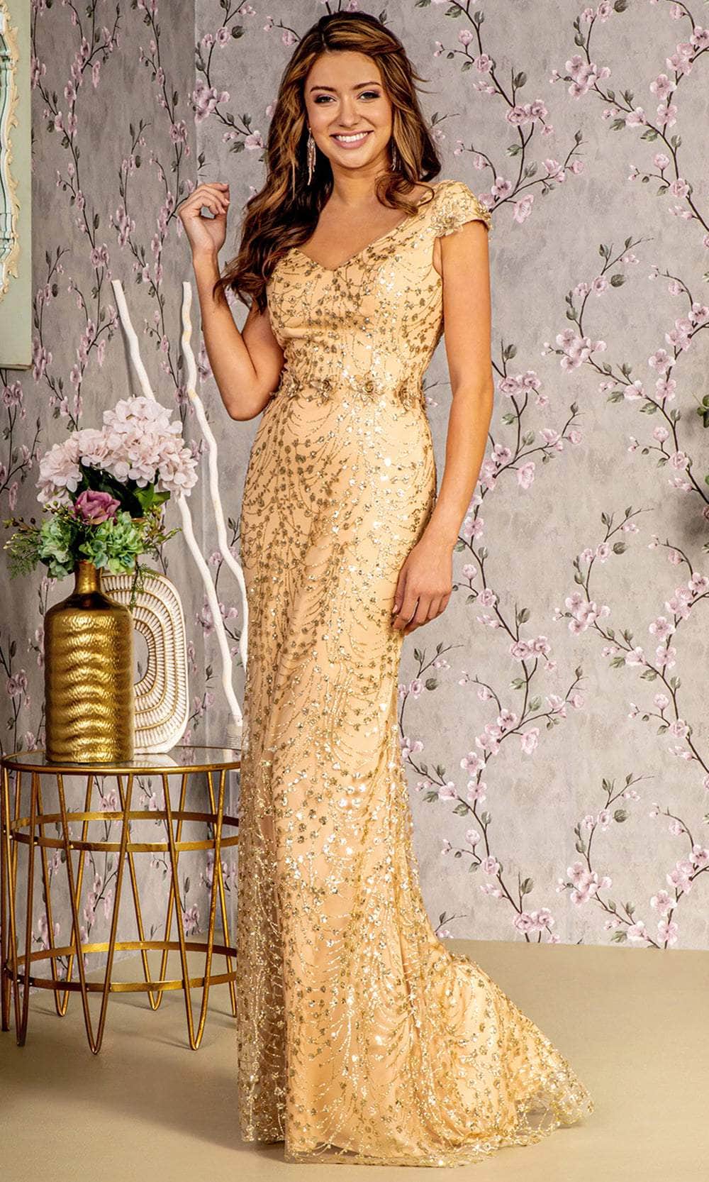 Image of GLS by Gloria GL3414 - Sequin Embellished V-Neck Evening Dress