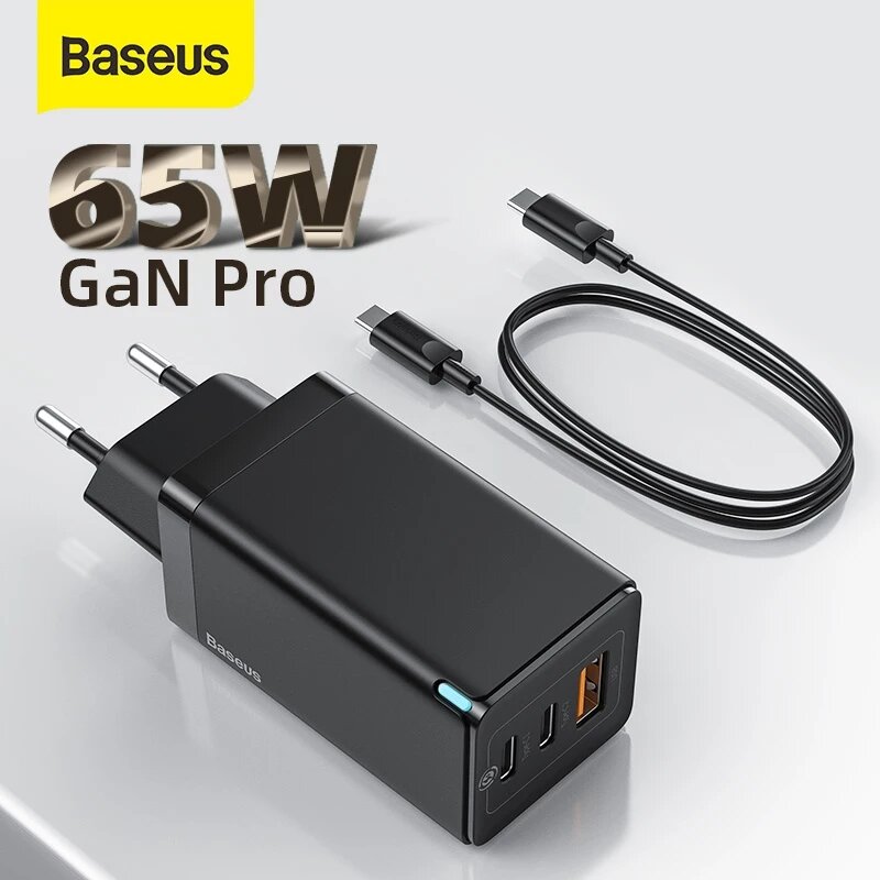 Image of [GaN Tech] Baseus GaN2 Pro 65W 3-Port USB PD Charger Dual 65W USB-C PD30 QC30 FCP SCP Fast Charging Wall Charger Adapt