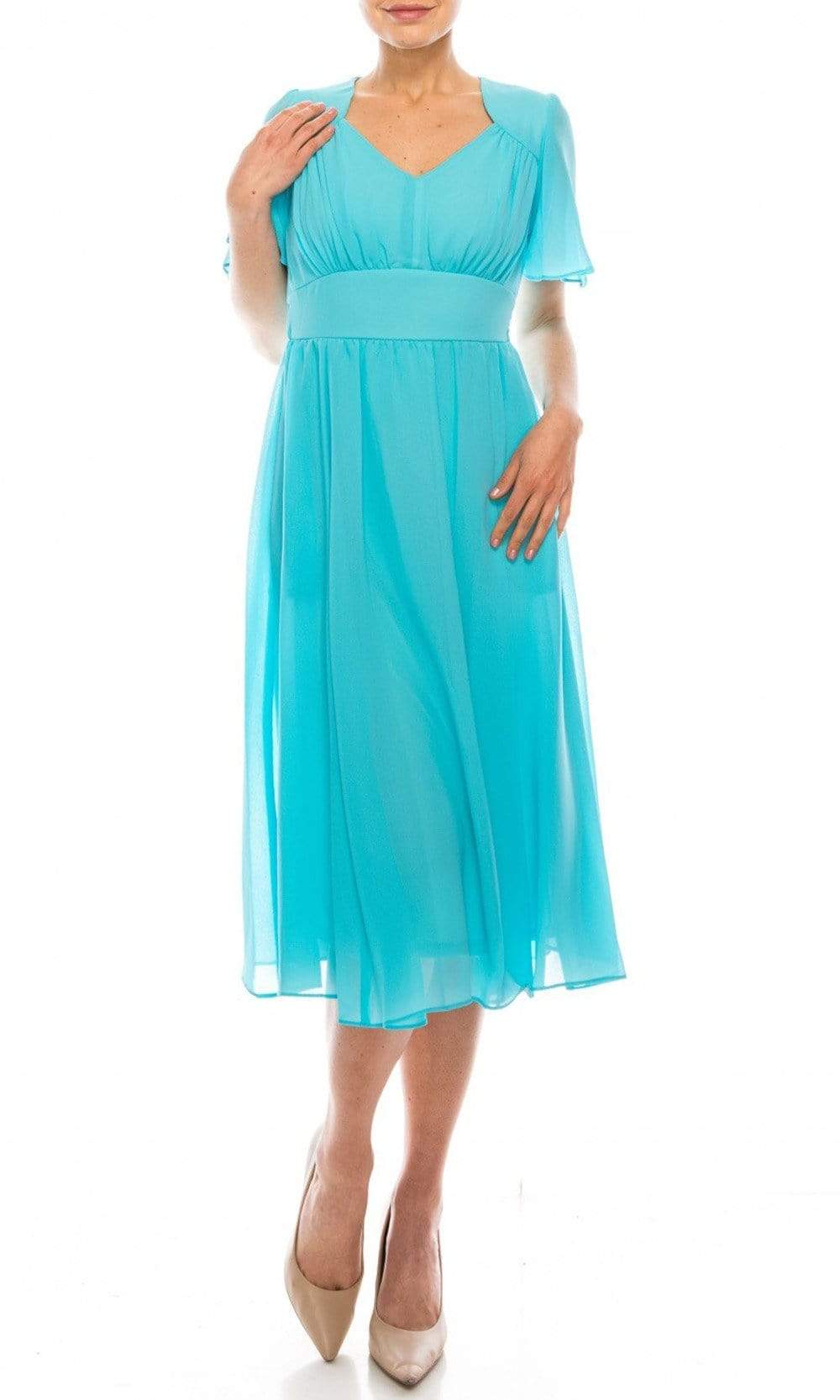 Image of Gabby Skye - 91220MG Flutter Sleeve Chiffon A-Line Dress